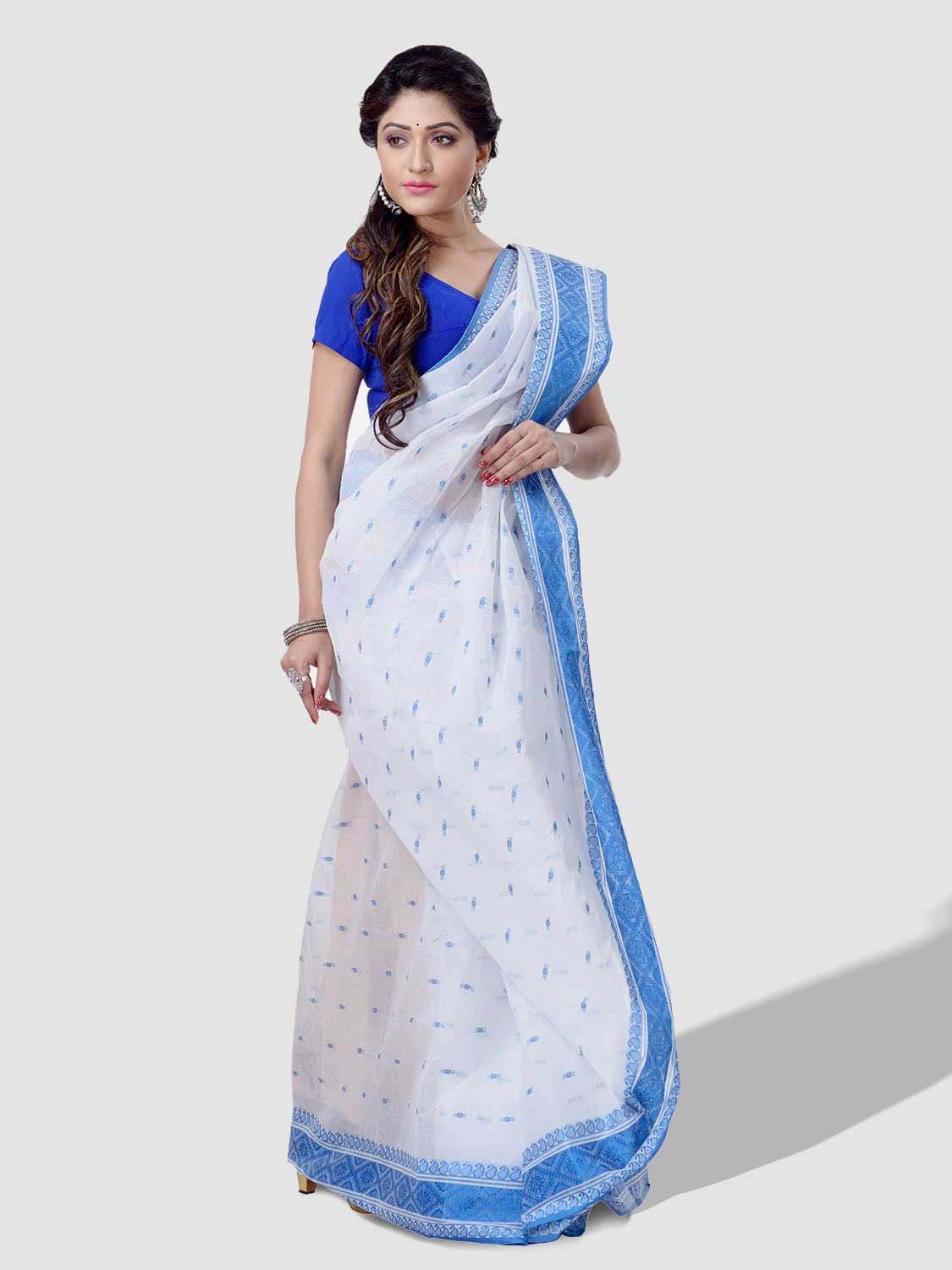 Women Pure Cotton Traditional Handloom Noksa Woven Design Bengal Tant Saree Without Blouse Pcs